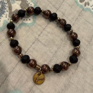 Erimish Brown and Black Beaded Bracelet with Gold Charm